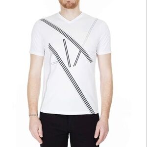 ARMANI EXCHANGE Men's Regular Fit Multi-Stripe Logo V-Neck Cotton Graphic Tee S
